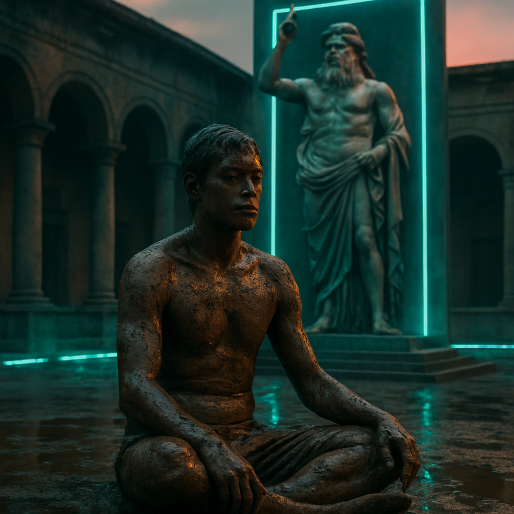 The dreamer is instructed by an unknown authority to cover themselves in mud and sit in the courtyard of a Sacred Gymnasium while invoking Zeus.