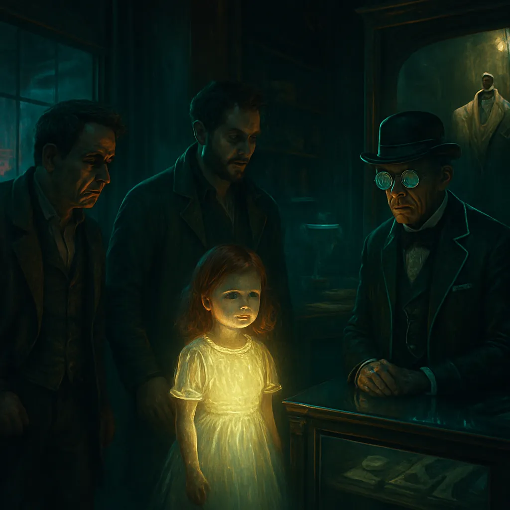 The dream involves a twilight setting where two men, possibly familiar or familial, are responsible for a special young girl. She emanates light in a dull world. The men lose sight of her and suspect a high-end Victorian shopkeeper, leading to a sense of foreboding.