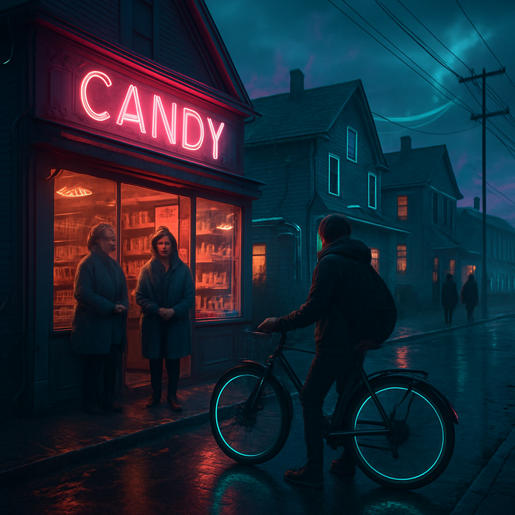 The dream involves navigating an unfamiliar area that feels like the Cape, encountering both helpful and unhelpful people, and eventually discovering a candy shop to buy a gift, followed by anticipating living arrangements with a new family.