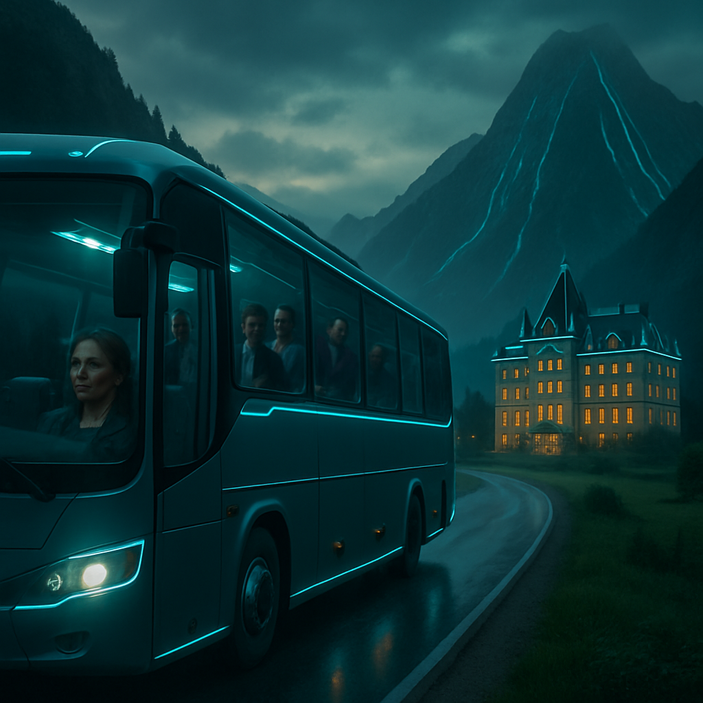 The dream involves riding a bus through mountainous roads in Europe, leading to a hotel in France. It features interactions with the dreamer's mother and condescending Europeans, emphasizing self-worth and relationships. The dreamer's mother appears self-possessed in challenging social situations.