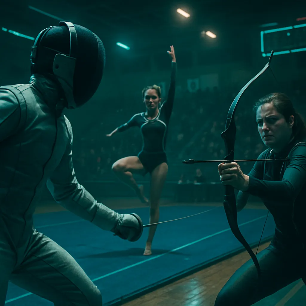 The dreamer participates in college sports such as Fencing, Gymnastics, and Archery, with underlying themes of fear and lack of preparedness for competitions.