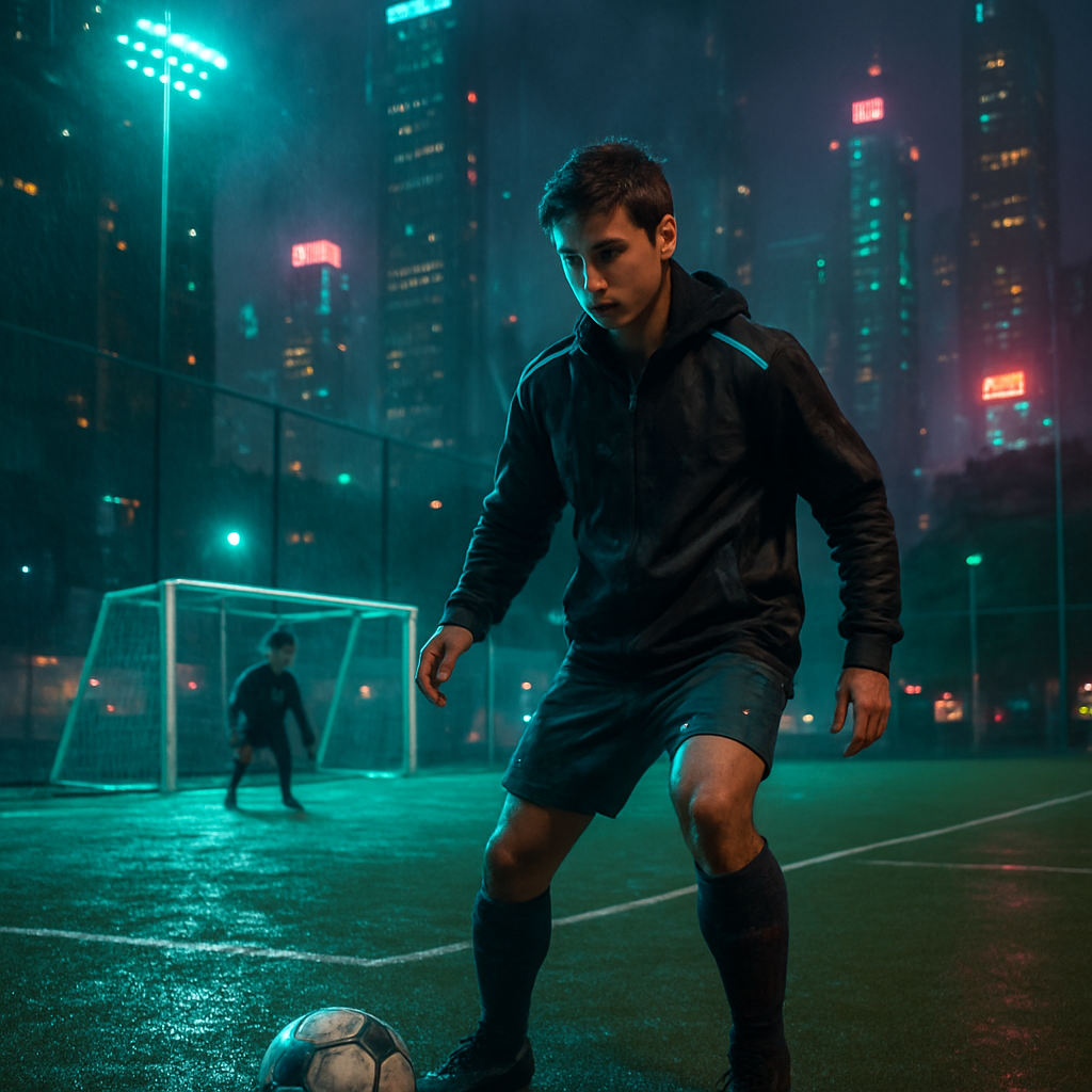 The dreamer was at a soccer field, initially hesitated to join the game, but then actively participated and played well.