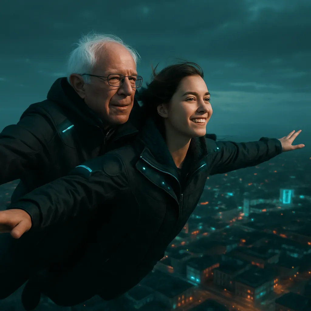 The dream involves flying with Bernie, who provides safety from falling, and feeling comfort while observing a town below.