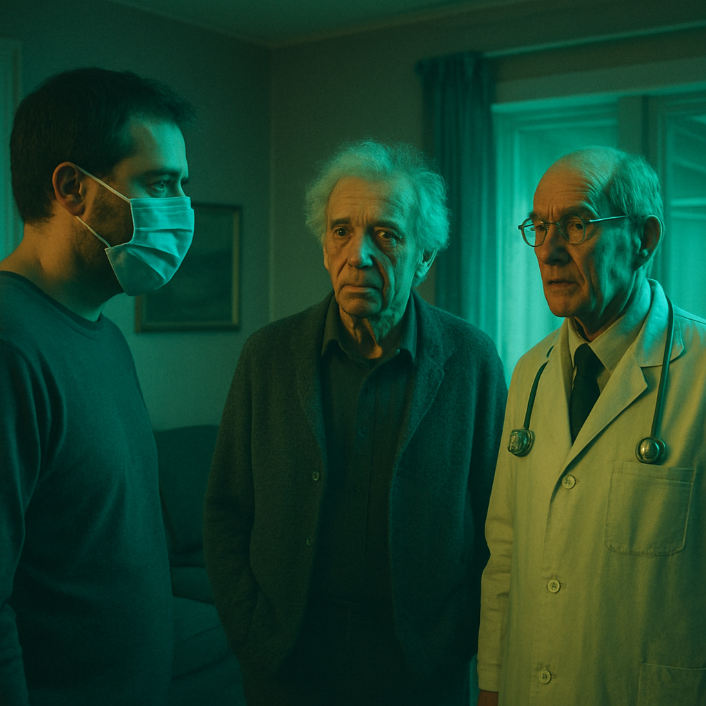 The dreamer invites a deceased friend and an old doctor into their home, realizing the implications of living with them amidst concerns about a virus.