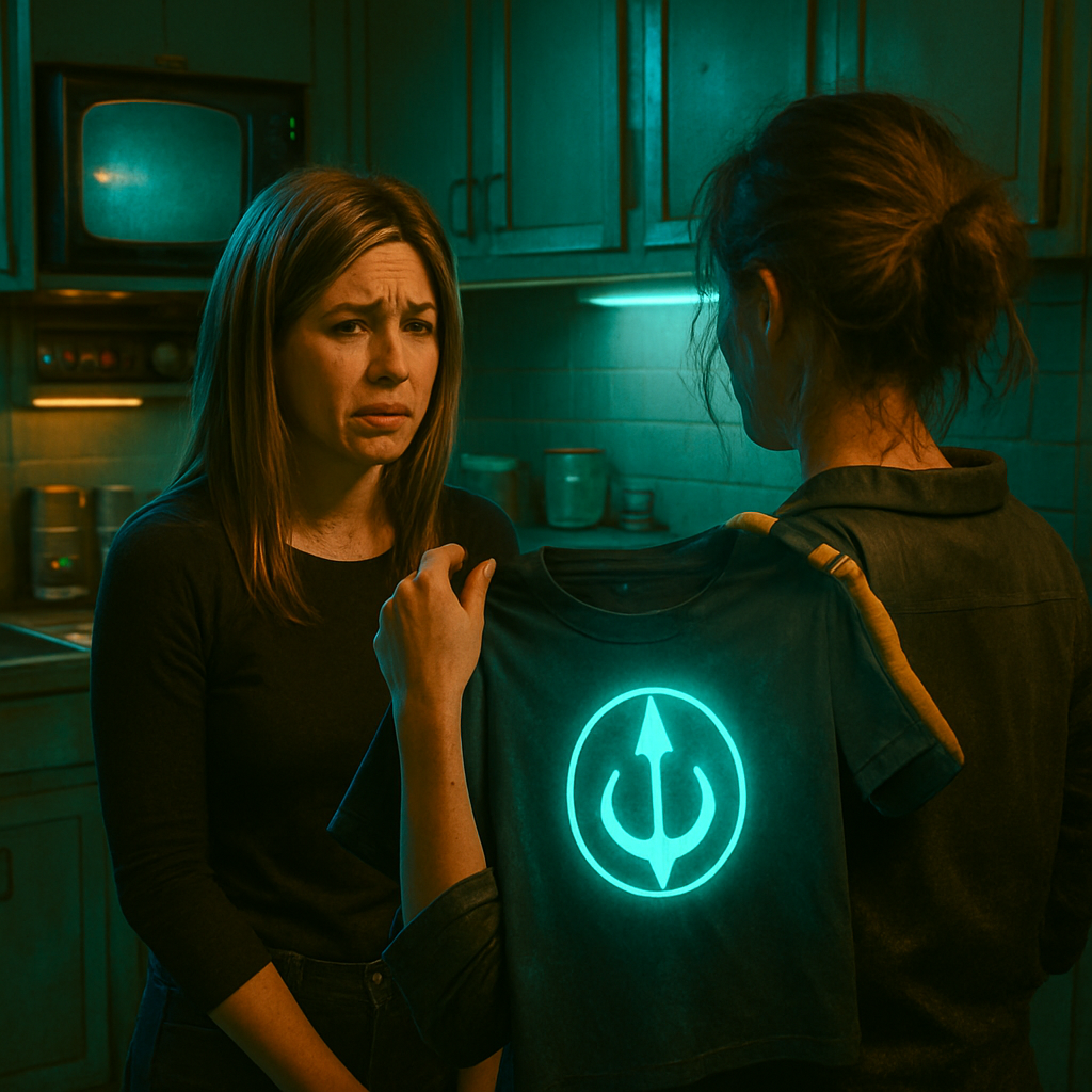 The dream involves interaction with 'Rachel' from 'Friends' in a kitchen, where the dreamer cries for her unfair plight and later finds clothes with a powerful symbol.