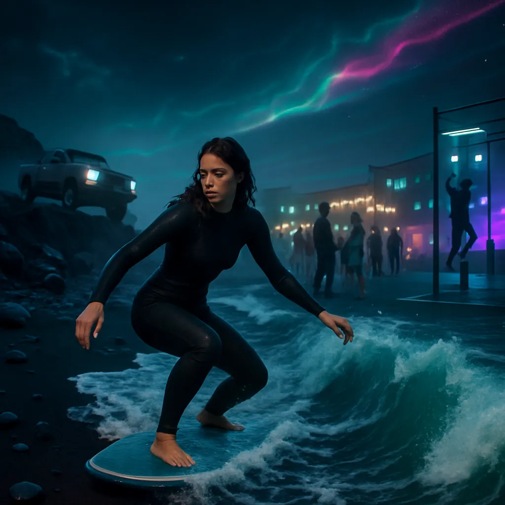 The dreamer navigates a black sand beach, interacts with high school peers, surfs amidst fear, and fears losing control of a truck. They witness a metaphoric lesson on light, face gym challenges, and experience social dynamics at a dance - all exploring themes of control, learning, and self-expression.