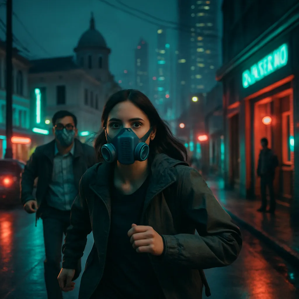 The dreamer experiences a scenario where they run away after seeing someone in COP, are pursued by Eng. OmS to be given a ride, and have to wear masks. The dreamer finishes an internship and must pick up something from a place that is a mix of Santiago and Panama.