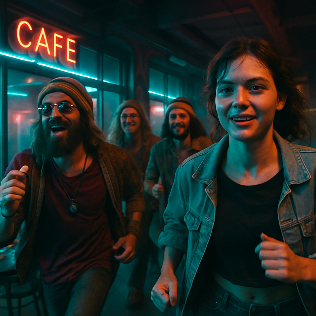The dream involves running with hippies after taking ecstasy tablets, feeling a sense of coolness and altered experience.