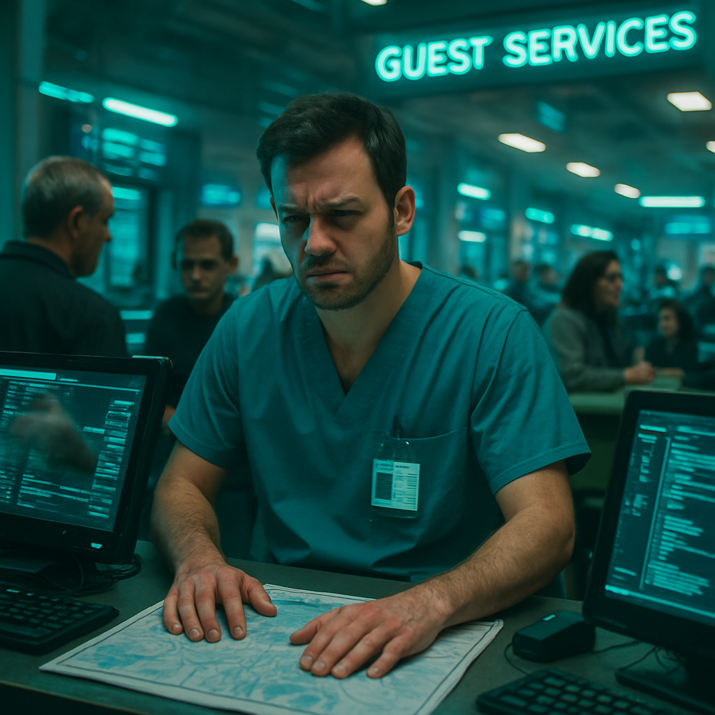 The dreamer navigates a cluttered, busy hospital/workplace, dealing with overwhelming demands and impediments, feeling frustrated, tired, and struggling to maintain composure.