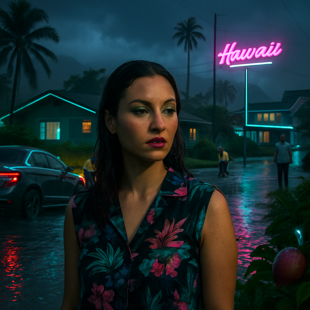 The dreamer returns to their childhood home in Hawaii, facing rain and flooded roads representing emotional challenges. Family dynamics are explored, with siblings and parents present but altered in relationships. A journey of crossing waters with the help of workers and alongside a son reflects support in emotional navigation. Artistic expression, interactions with family, and a sense of reconnection with the past carry through. Ending with a discussion of personal and professional life with successful figures suggests aspirations and self-realization.