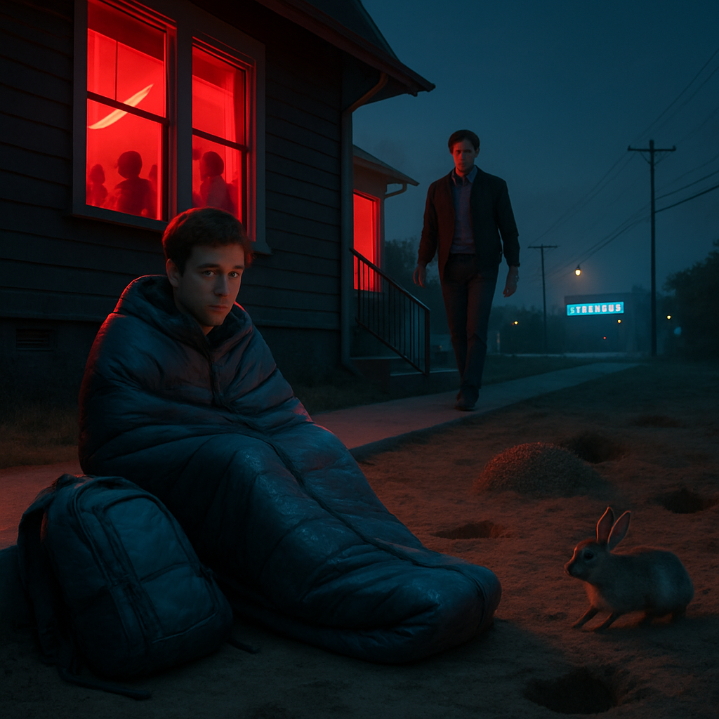The dreamer is at a party but decides to retreat outside, settling in a sleeping bag. Ronald leaves early for Stanford, surprising the dreamer. The dreamer then witnesses a hedgehog chasing a rabbit, intervenes, and reflects on their potential conflict as neighbors.