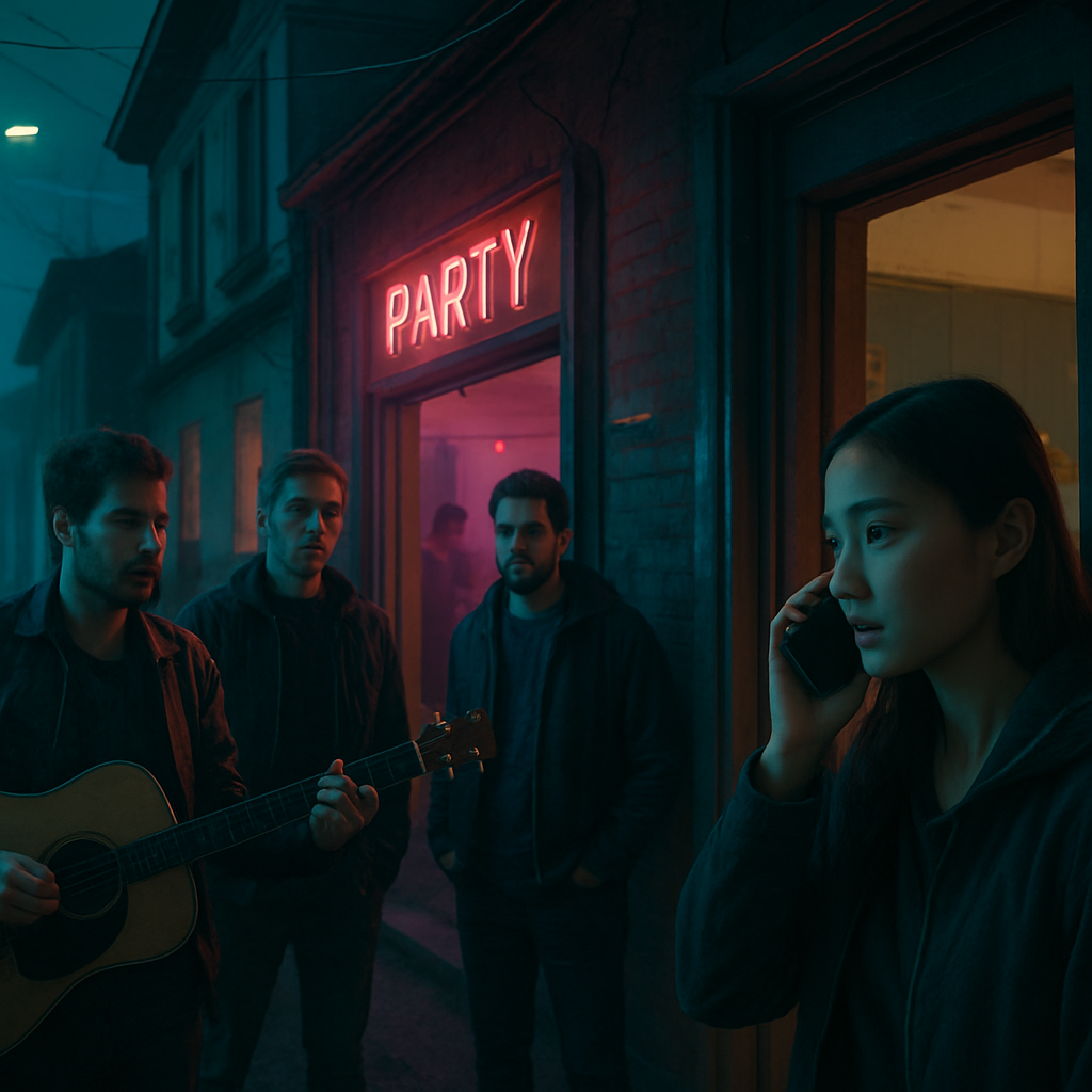 The dreamer is with friends Clay and Steve, performing at a party. The party's interest dwindles, leading to a play performance. The dreamer receives a call about Gretchen's illness in Chile and considers traveling there with Erica. It concludes with a family meal.