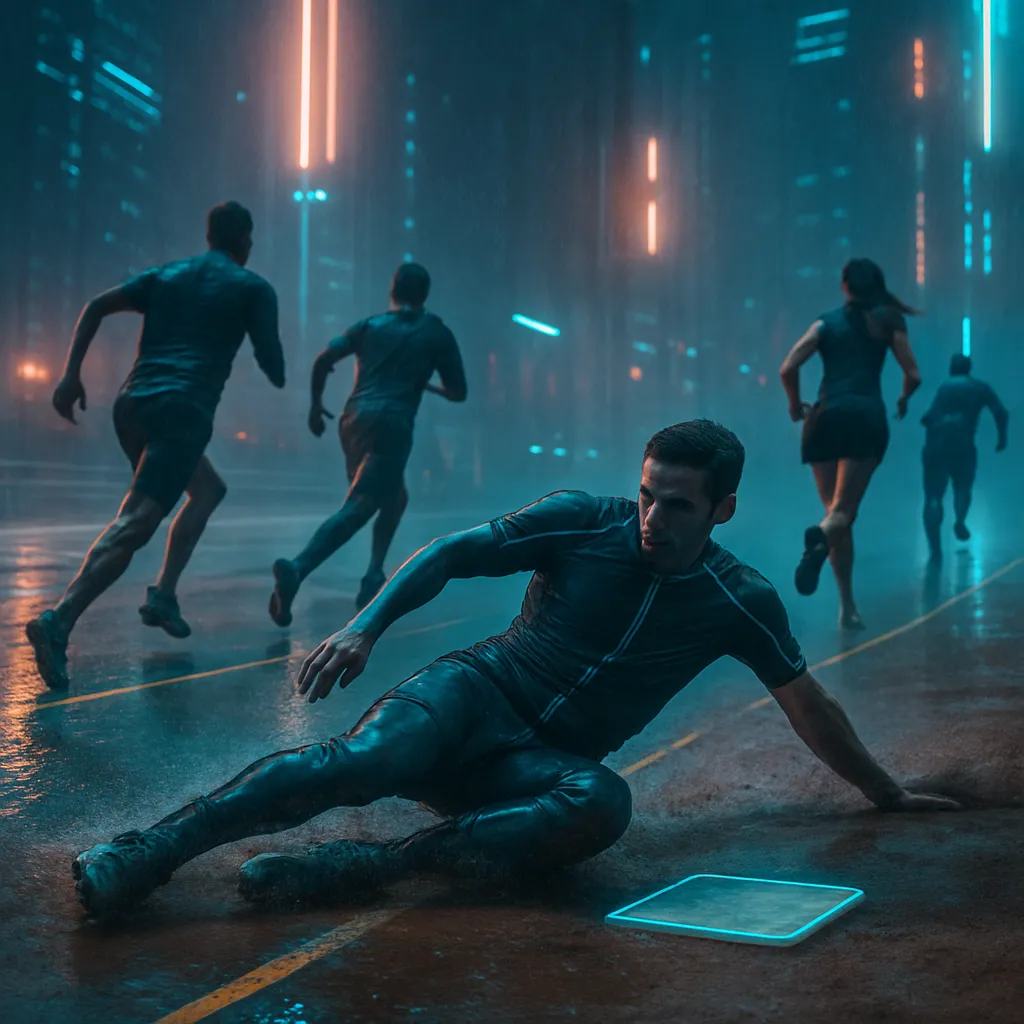 The dreamer is navigating a course where others are already ahead. They avoid a collision by sliding, similar to a baseball move, indicating quick thinking and adaptability in a social or competitive context.