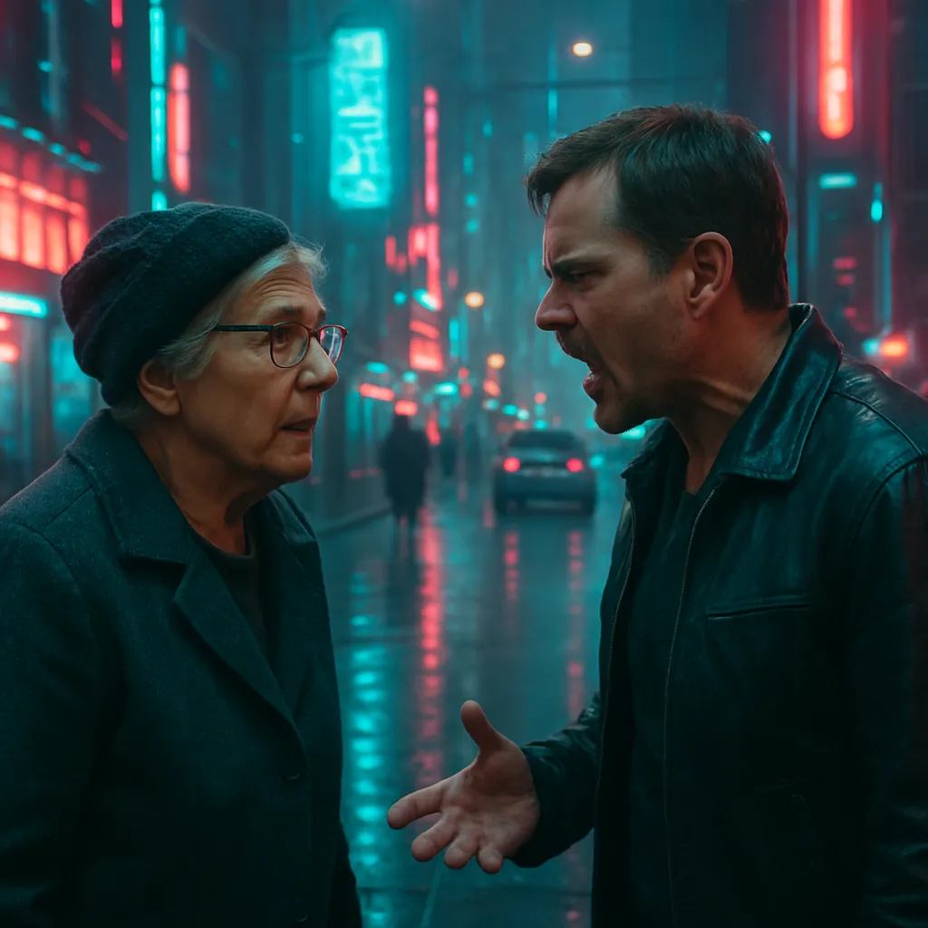 The dreamer encounters their deceased grandmother in a dream city, leading to a conversation about family relationships since the father's passing, resulting in an angry exchange.