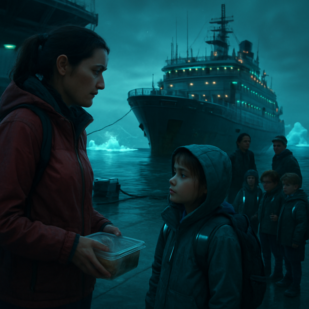 The dreamer witnesses their children embarking on a crucial educational trip on a ship amid icebergs. The dreamer struggles to provide an adequate lunch, feels anxious about their child's needs, and observes the learning process aboard the ship, which focuses on climate change. The dream concludes with the dreamer as an observer of the meaningful activities aboard the ship.