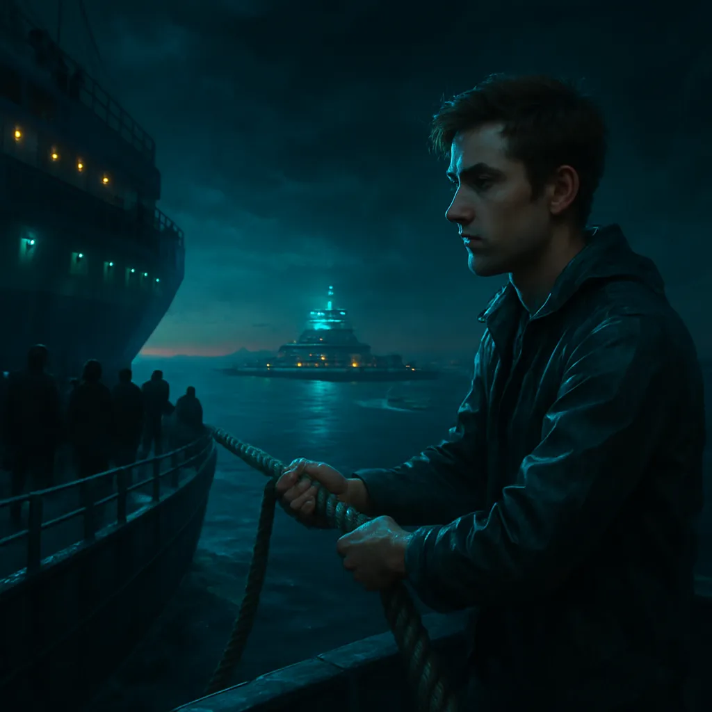 The dreamer finds themselves on a large ship with strangers, feeling a sense of uncertainty and anticipation in a dark setting. They assume a leadership role by pulling the ship to shore. Later, they find themselves in a dressing room with others, exploring themes of societal expectations and connection.