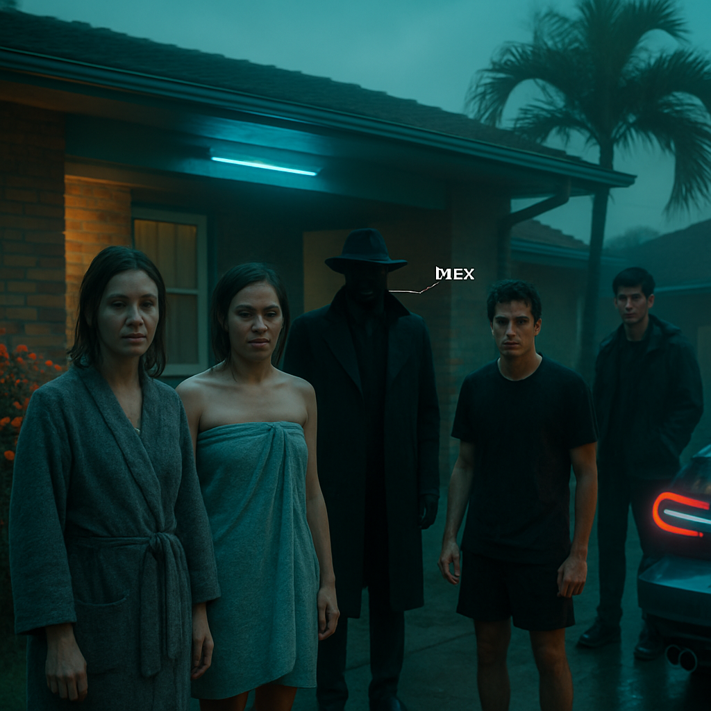 The dreamer is at their aunt's house in the early morning with various people, including family members and a mysterious 'Mr. X.' They are preparing in a rush, bathing in different locations before being picked up by the dreamer's brother. An 'izora' and palm are also present outside.