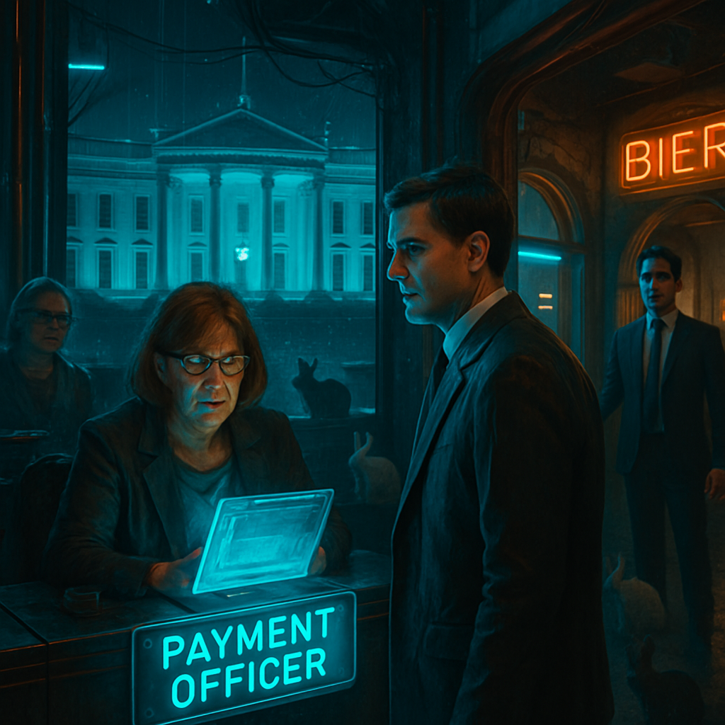 The dreamer seeks $75 for completing a task in Centerville but faces difficulty identifying a test administrator for payment. The journey leads to a surprising visit to the White House where guidance and surreal transformations occur. Quadrupeds and a beer hall add an unusual twist.