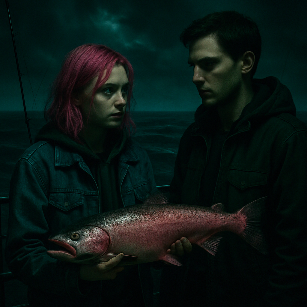 The dreamer is in college with their husband as a project partner. They go fishing and catch a pink king salmon, achieving success and falling in love. However, the dream turns cold and distant when the husband denies their past year together, causing distress and disbelief. The dream ends with the dreamer realizing their achievements and romance were a fabrication.