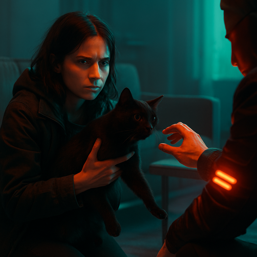 The dream involves the dreamer with their cat Strauss, who seems to notice something hidden under furniture and acts on it. When someone else pets Strauss, the dreamer senses he might behave aggressively.