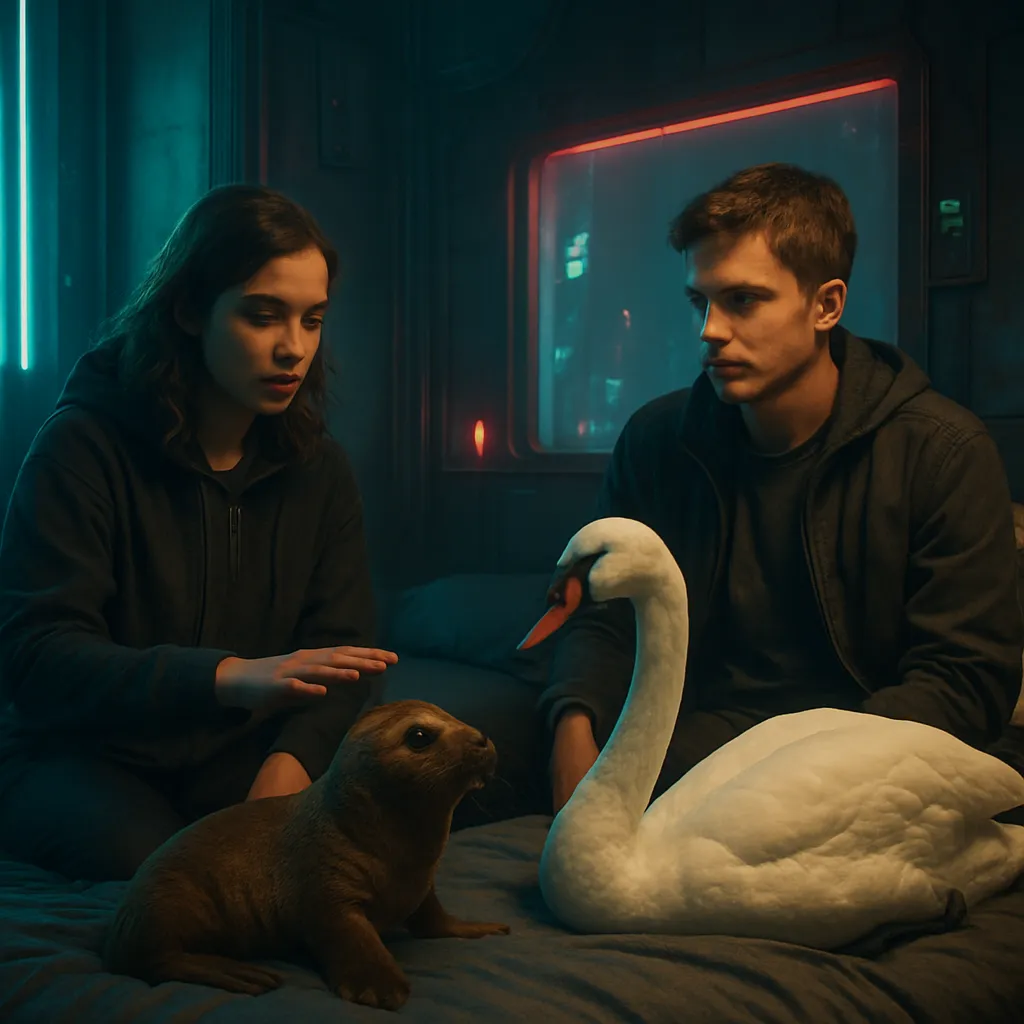 The dream involves sitting on a bed with a friend, Levi, interacting with a brown baby seal and a swan, while expressing caution about potential dangers.