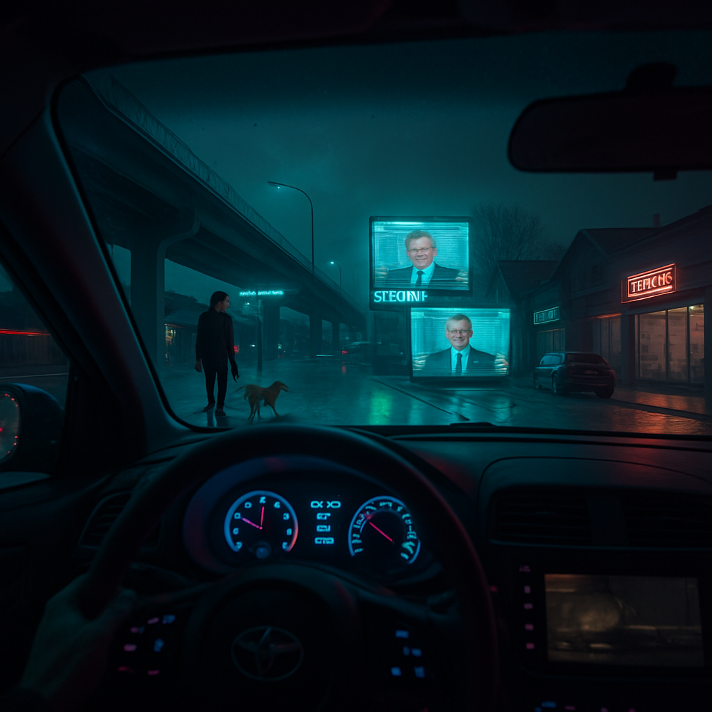 The dreamer drives at a high speed, has a fleeting encounter with a woman and her dog, revisits a connection with an acquaintance, cleans up, and fails to acquire gifts due to closed stores. There's political discourse lingering throughout.
