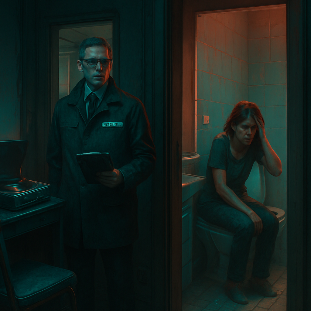 The dream involves organizing a chaotic situation, an inspector's visit to evaluate a music room, and a concerning scene in a bathroom at a relative's house.