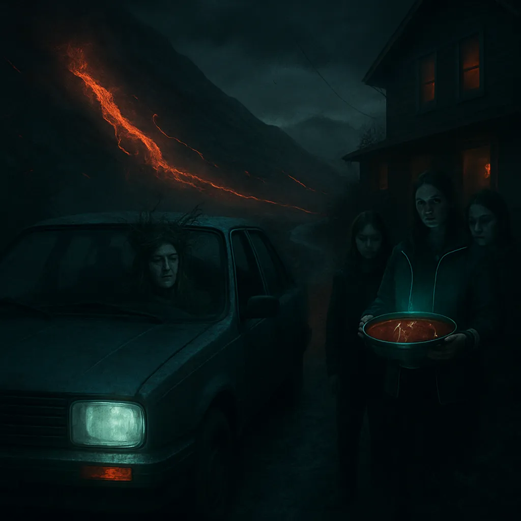 The dreamer feels stuck in life, encounters Margaret Morrissey in a car with no gas, faces a lava threat, and is rescued by Julianne and her daughters who offer protective and symbolic nourishment.