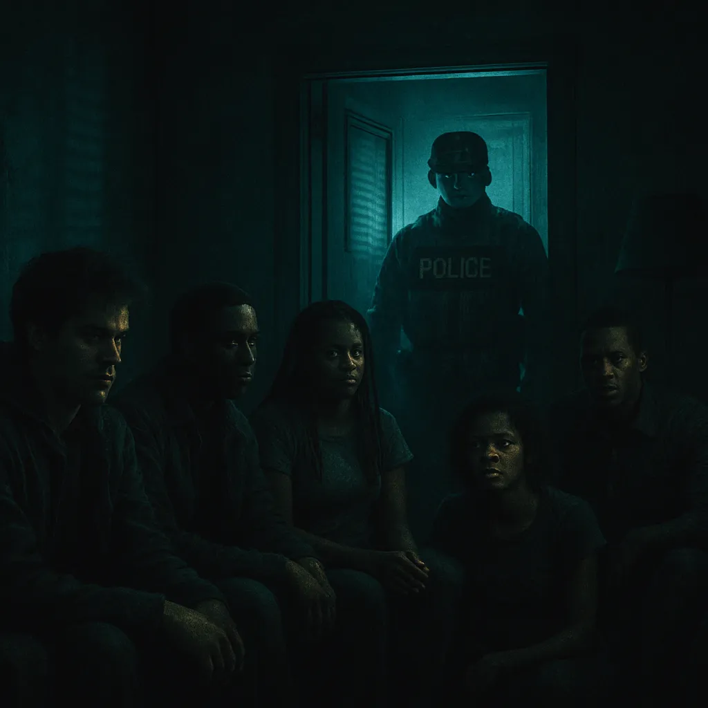 The dreamer visits a black friend, and all guests are black. They become scared when the police arrive.