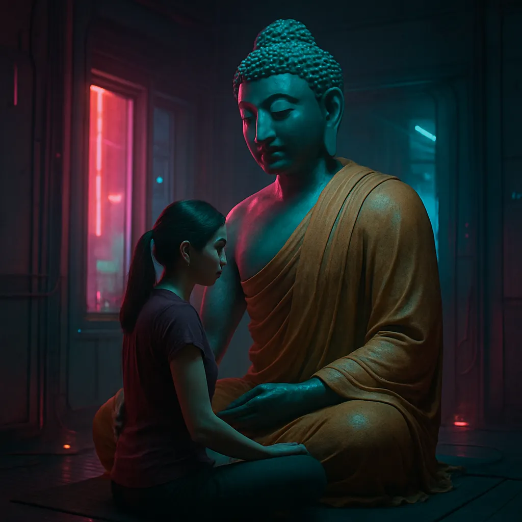 During meditation, a Buddha appears as a good sign, drawing close and providing protection, akin to a nurturing mother figure.