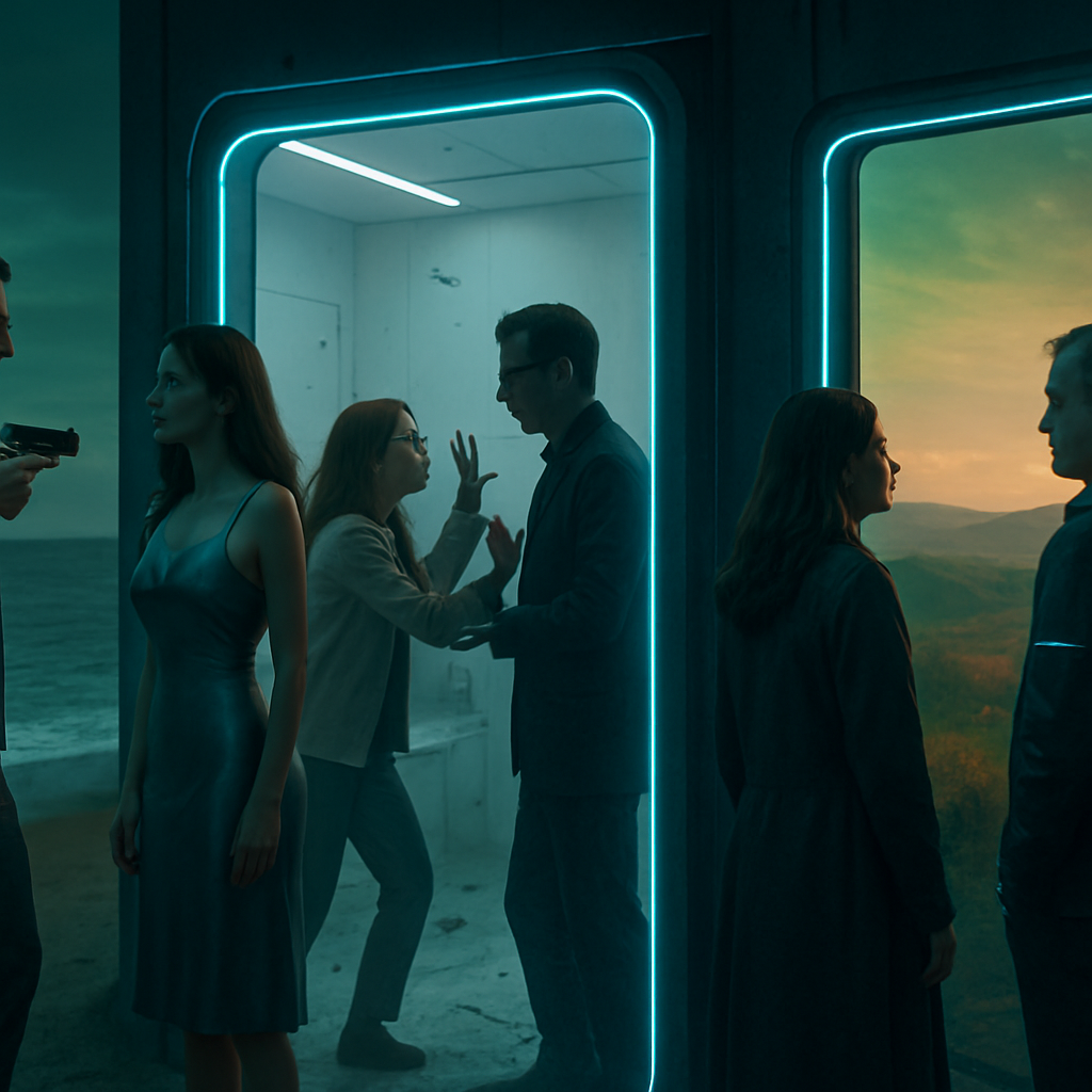 The dreamer experiences a series of confusing and intense scenarios including a confrontation on a beach involving a gun, a chaotic white room, complex family dynamics involving love charms, and an observation of transformative landscapes.