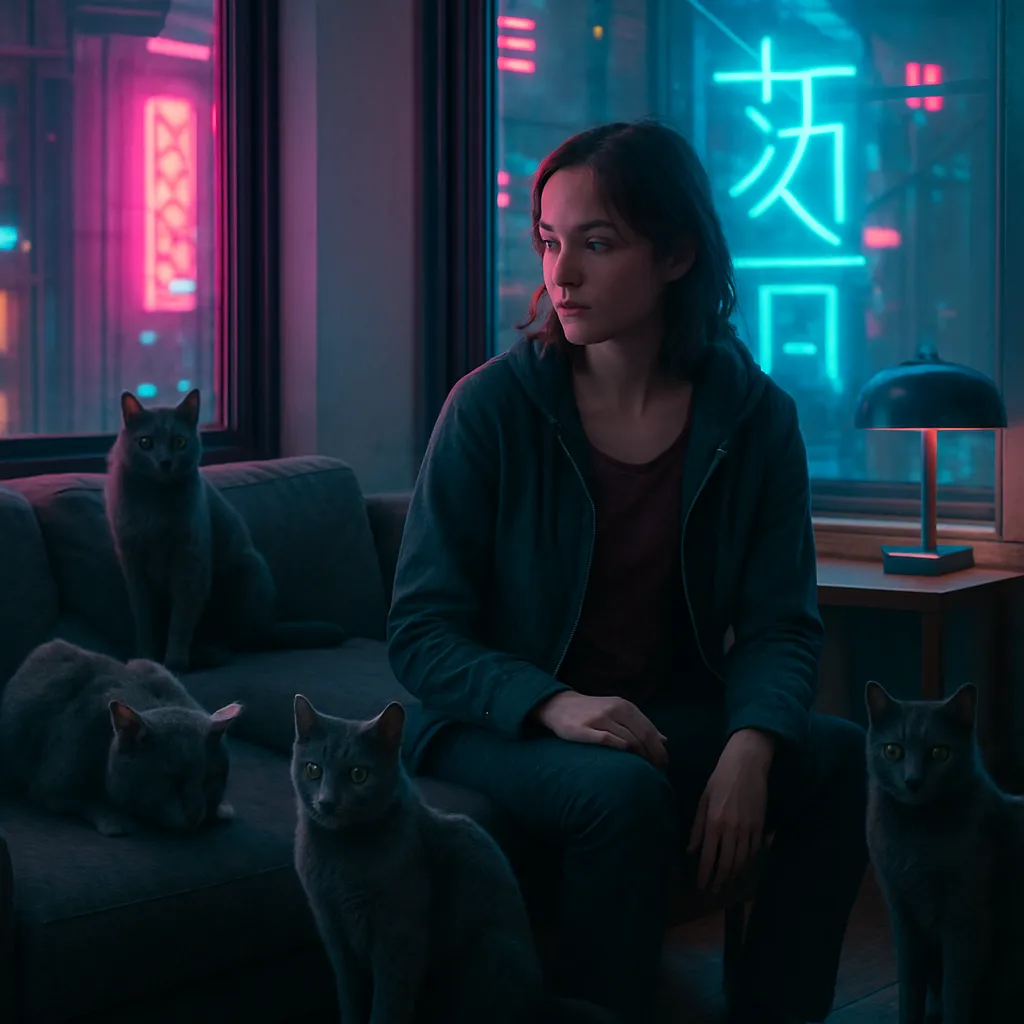 The dreamer finds themselves sharing their living space with four grey cats whose origin is unknown. The dreamer suspects they might be associated with Erica, perhaps as part of some temporary arrangement or care for them.
