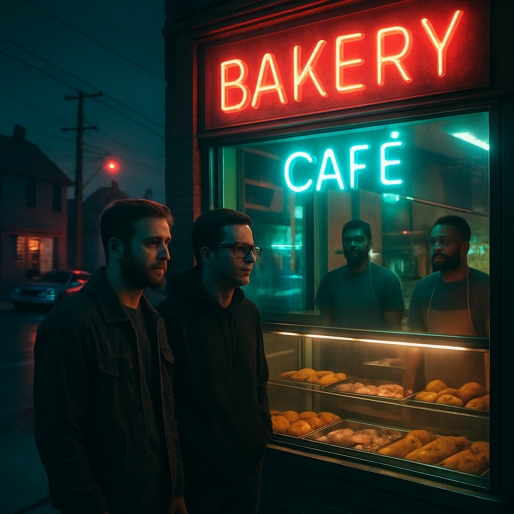 The dreamer walks with a friend, Levi, in a familiar old neighborhood, recalling past dream experiences. They visit a bakery/café where they experience being overlooked by the staff, highlighting issues of visibility and recognition.