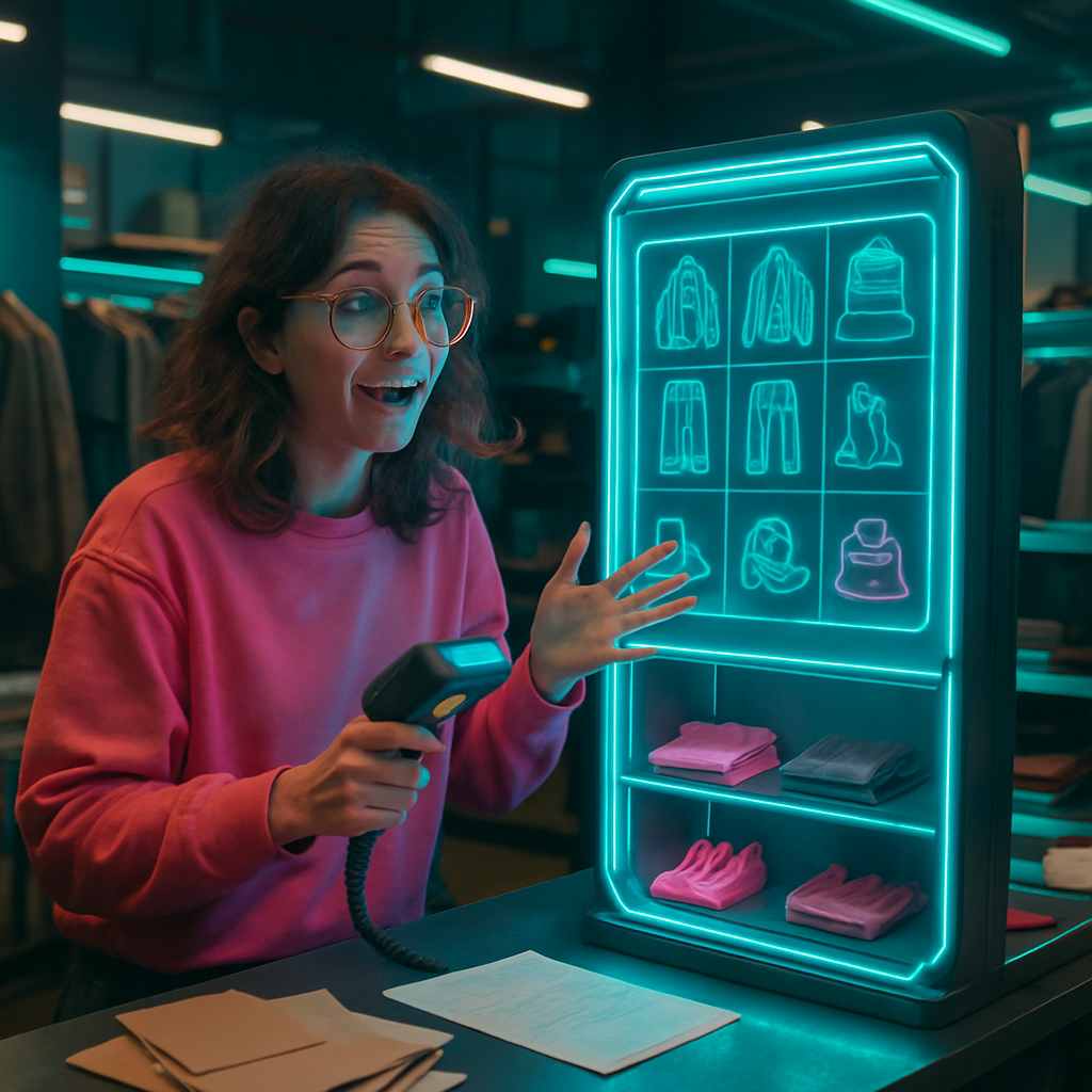 A dream about transitioning to a new display system in a retail space, involving a young woman who is enthusiastic but scattered.
