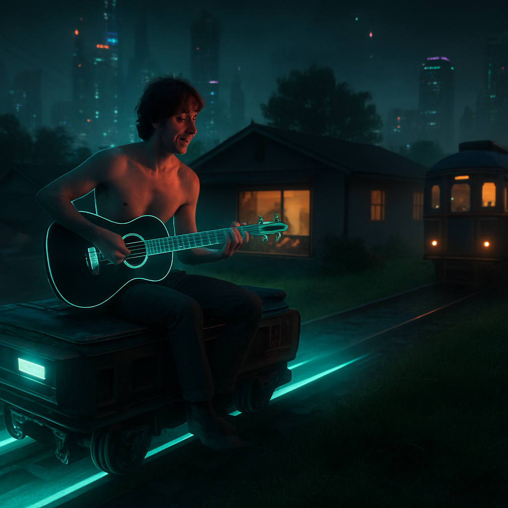 The dream involves riding fast on a rail car, enjoying the thrill before arriving at a home. The dreamer plays guitar and discovers someone asleep, then realizes a bag was left on the train. Later, they board a different, more retro-style train with others.