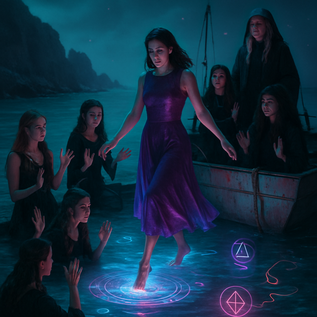 The dreamer finds themselves amidst a group of women, engaging in a mystical ritual on water. As the only one with innate magical knowledge, they confidently perform a water-walking ritual, invoking ancient elemental powers. Helen, a wise figure, guides from the shadows, channeling wisdom. The dream ends with the dreamer realizing their inner power and witnessing the awe of others.