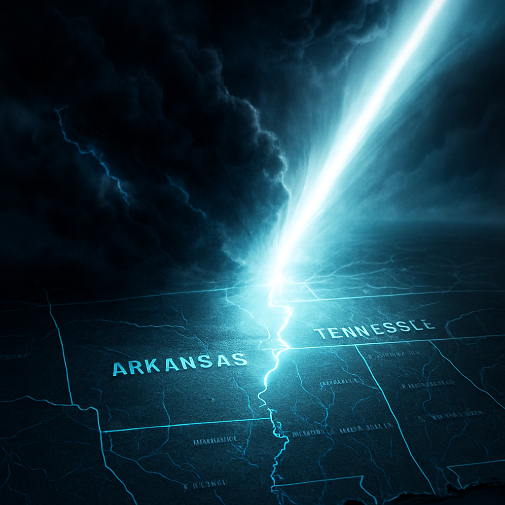 The dream depicts a dark, storm-like fear spreading over Arkansas and Tennessee in the United States, followed by a transforming, piercing light that dispels the darkness.