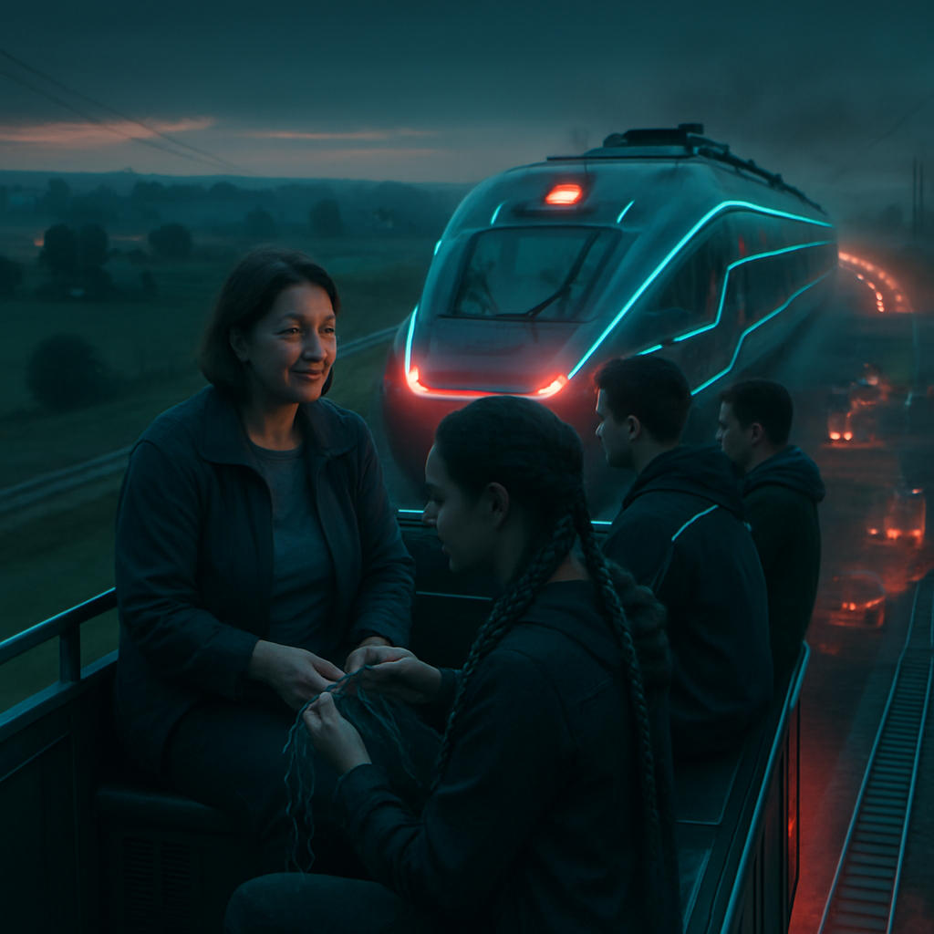 The dream features a journey on a fast-moving train through a changing landscape. Encountering construction and the absence of tracks reflects uncertainty. Social interactions include a pleasant middle-aged woman and represent acceptance.