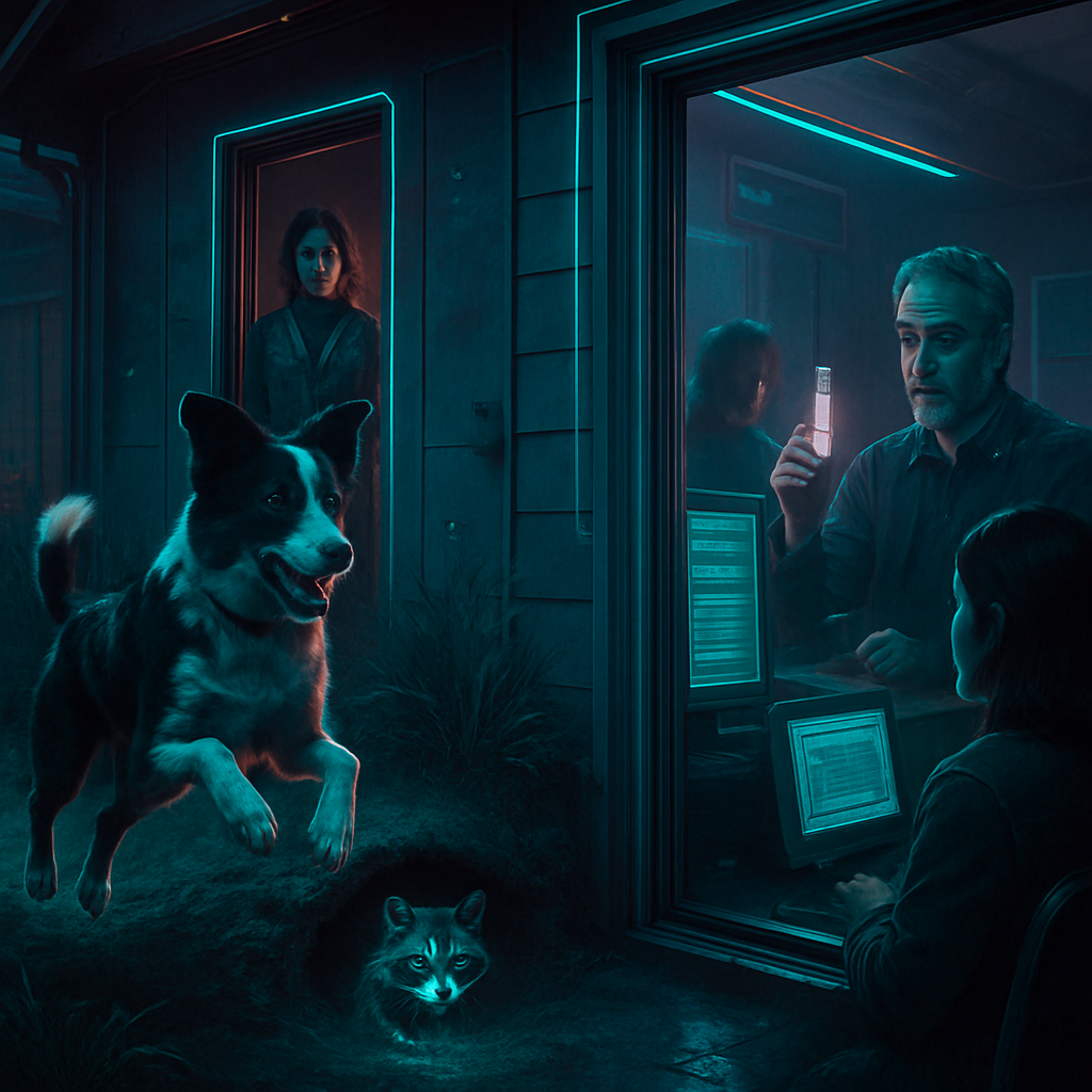 The dream features a black and white dog that eludes control, animals at home posing threats, the presence of Jon Stewart as a teacher, and a miracle drug that symbolizes hope. Themes of playfulness, hidden emotions, and a search for healing and guidance are prevalent.