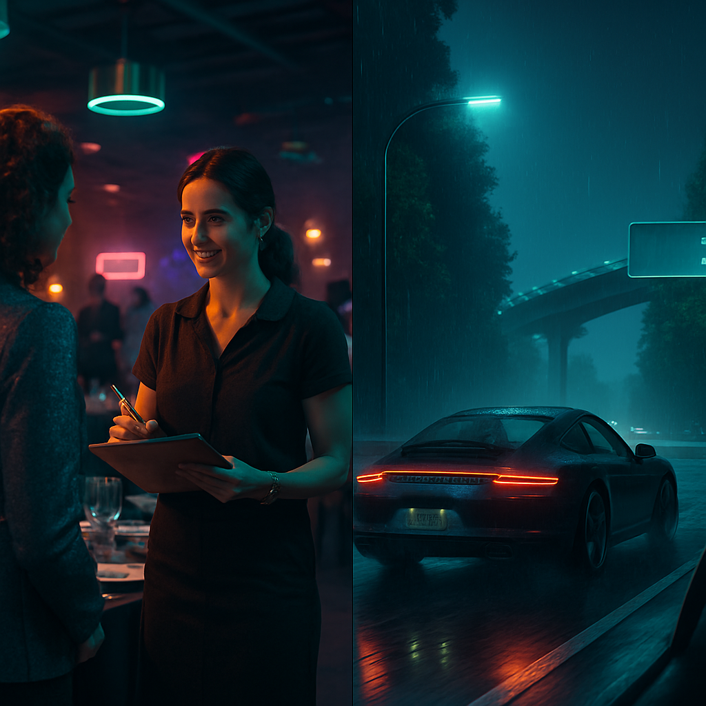 The dreamer is helping organize a social event and later encounters an impatient driver while driving on a freeway. The dreamer takes an exit before reaching a bridge, noticing tall green trees along the way.