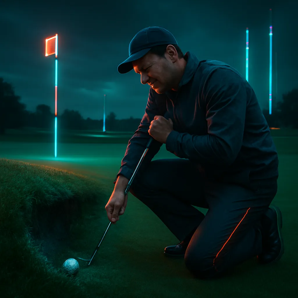 The dreamer is golfing but cannot find a way to hit a golf ball that is in a difficult position, leading to frustration.