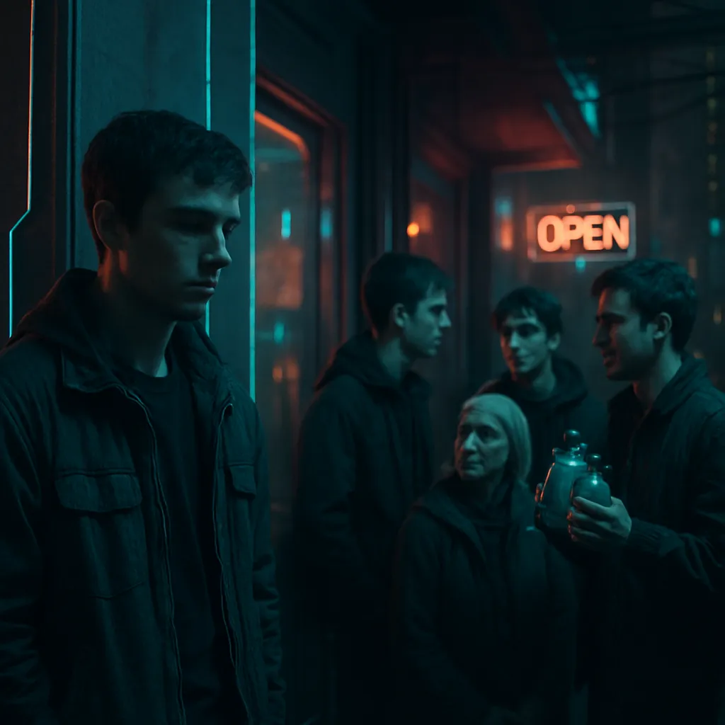 The dreamer is with Clayton and his friends, wishing to join in their fun but unable to. They later discuss nutritional absorption with an old woman, while Clayton shakes bottles of supplements, implying alternative nourishment methods.