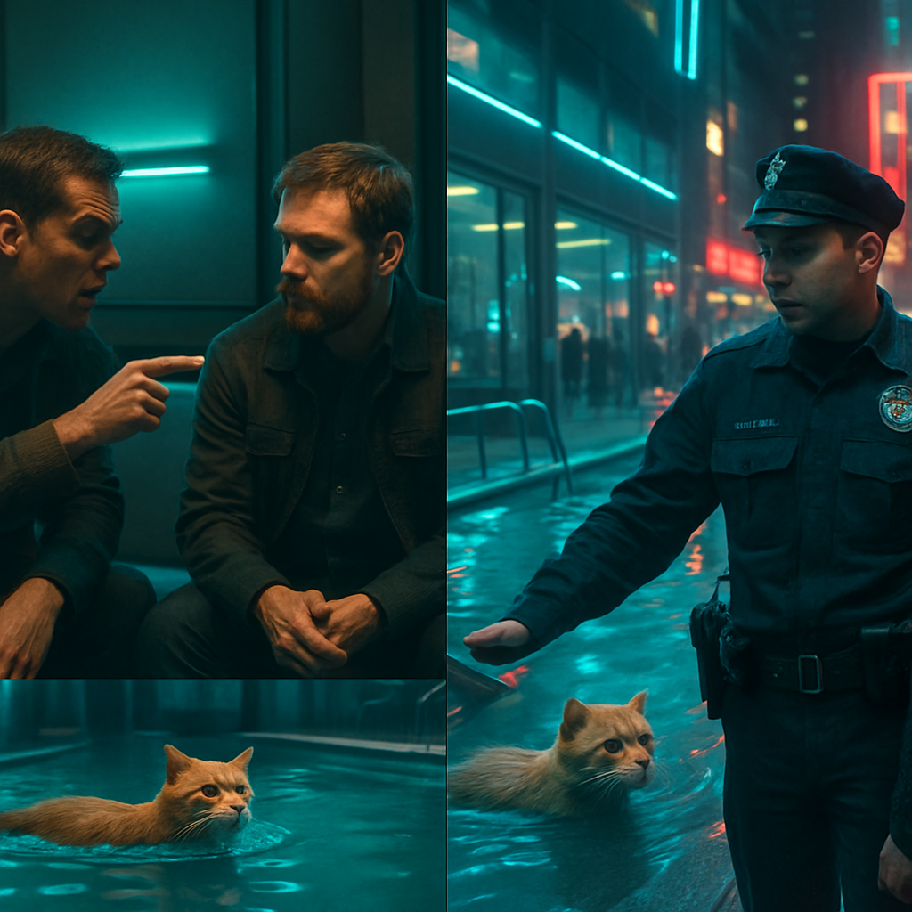 The dream involves storytelling, a mean interaction, a cat swimming, and concerns about parking legality in a busy city.
