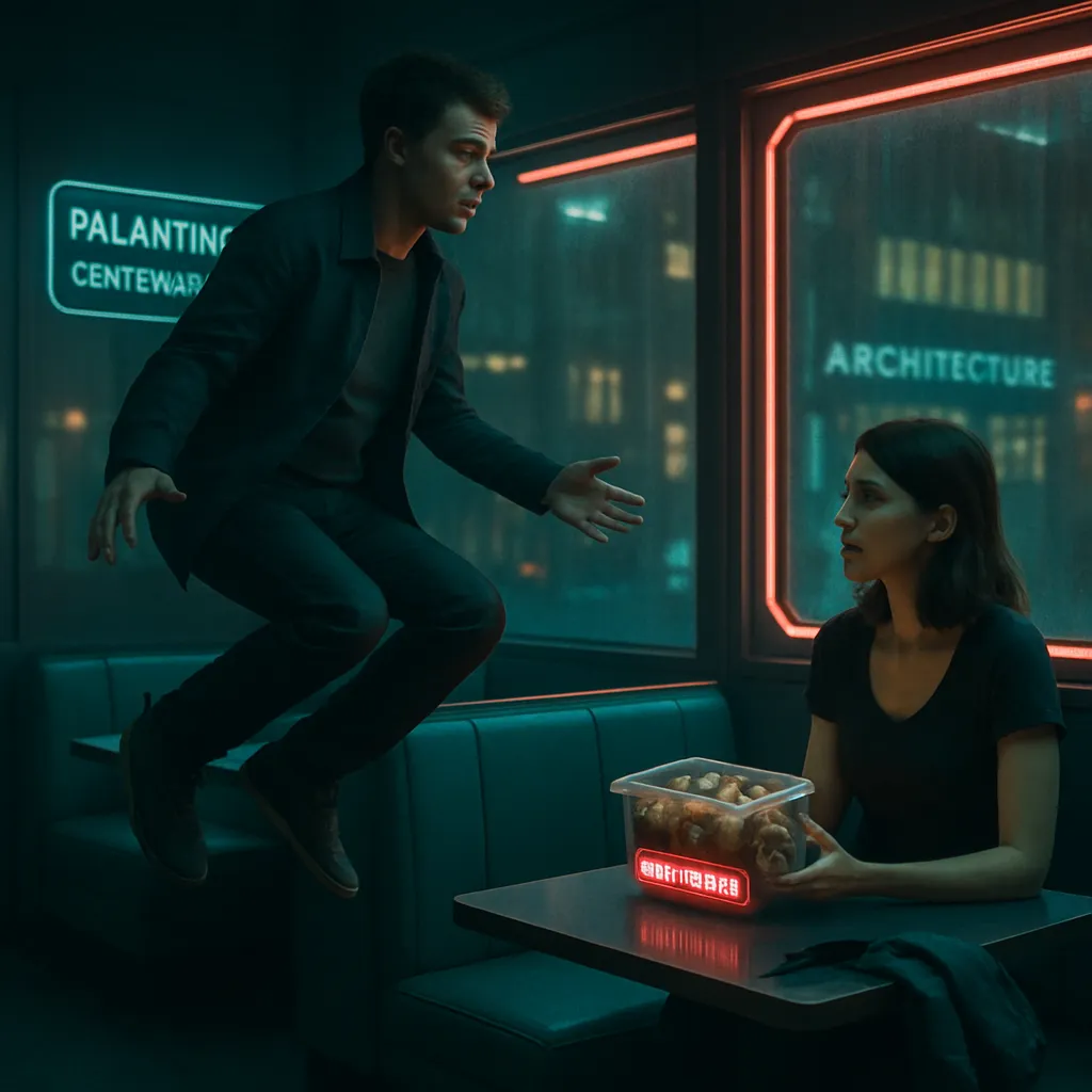 The dream involves attending a staff get-together, floating, and interacting with a young woman about relationships and mushrooms. The dreamer struggles with conveying personal information and explores Centerville, including an architectural firm.