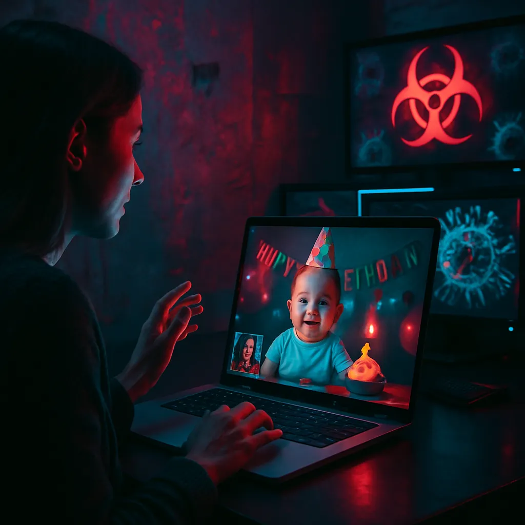 The dream involves attending a friend's baby's birthday party virtually due to an outbreak, symbolizing connection and adaptation through technology.