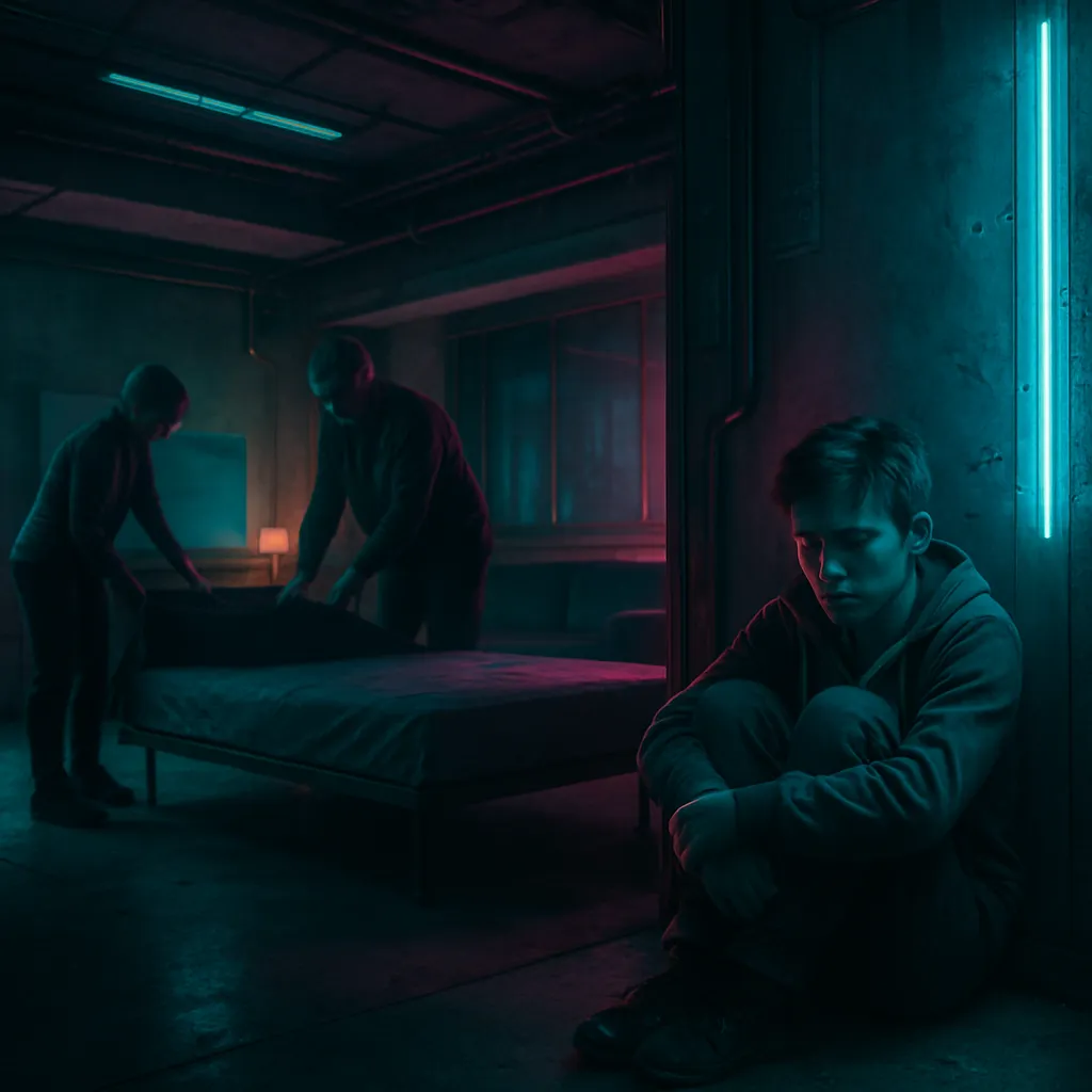 The dreamer observes their parents setting up a bed in a family room and later finds themselves in a personal crisis space, choosing solitude.