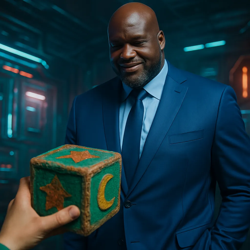 The dream involves a shabby green cube with various symbols and an appearance by Shaquille O'Neill, highlighting themes of nostalgia and confidence. The dreamer contemplates fixing the cube, while Shaquille exudes assurance in a blue suit.