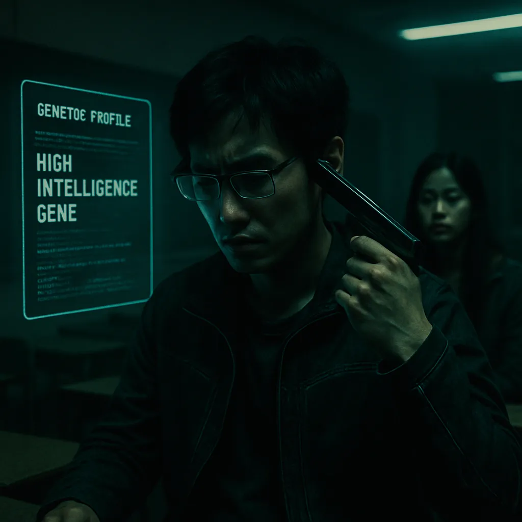An Asian man, discovering a high-intelligence gene in his profile, feels he doesn't meet expectations. Agitated, he considers drastic measures involving himself and his girlfriend.