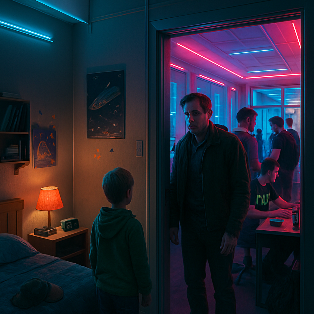 The dreamer considers moving back into their untouched boyhood bedroom for peace but finds it transformed into a different room on a campus, now filled with college students. Concern arises when a child, Adam, goes missing after being sent back alone.