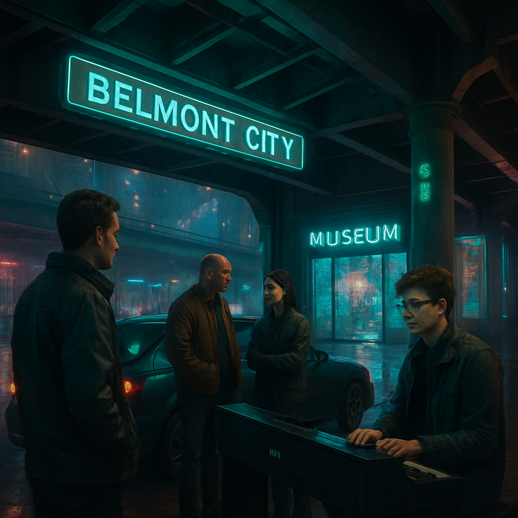 The dream involves waiting under a bridge in Belmont City to jump into traffic, meeting strangers selling a car, visiting a museum, and singing Hotel California with friends.
